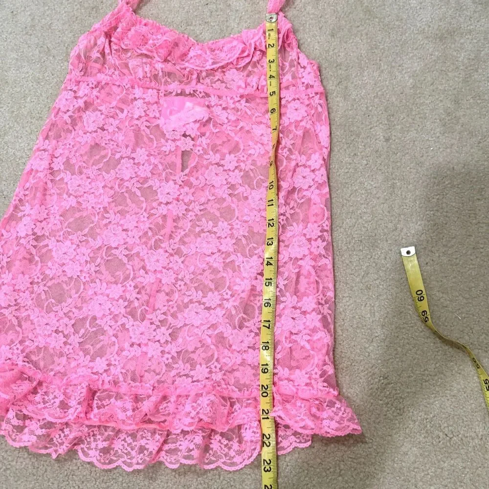 Victoria's Secret Women's Sheer Lace Pink Floral Sexy Babydoll Chemise Size L - Picture 4 of 6